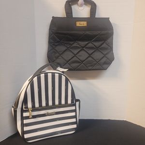 New with tags Harrods vinyl backpack and quilted tote bag purse lot black